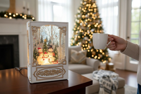 Decoratiune Craciun tip carte cu lumini LED, colinde si ninsoare, baterii si acumulator, 23x16x11cm [1]