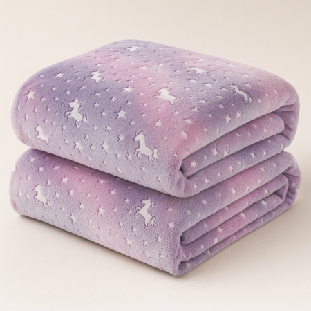 Patura Cocolino Fosforescenta 200x230 cm, 1 KG – Mov Lila cu Unicorni, Pufoasa [2]