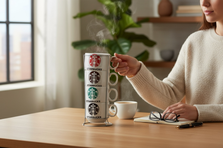 Set 4 Cani Ceramice cu Suport Metalic – Model Colorat, Design Modern [1]