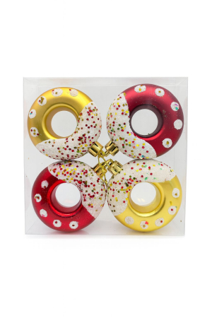 Set Globuri Craciun Tip Donut Diverse Culori cu Sclipici 4 buc, 13.5x13.5cm [1]