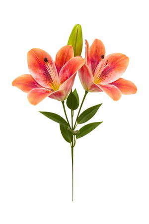 Flori Artificiale - Crin artificial portocaliu delicat cu 2 flori si boboc pe fir unic 63 cm