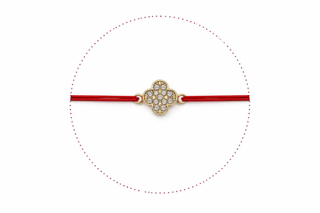 Set 24 Bratari Martisor cu Floare Aurie si Strasuri, Snur Rosu Elastic [1]