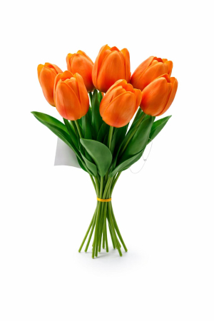 Flori Artificiale - Set 10 lalele artificiale portocaliu intens soft touch, fir individual, 33cm