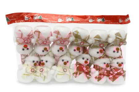 Decoratiuni si ornamente de Craciun Engros - Set 12 decoratiuni Craciun om de zapada textil+polistiren – modele mixte cu fular si caciula, pachet multiplu, 16cm per bucata