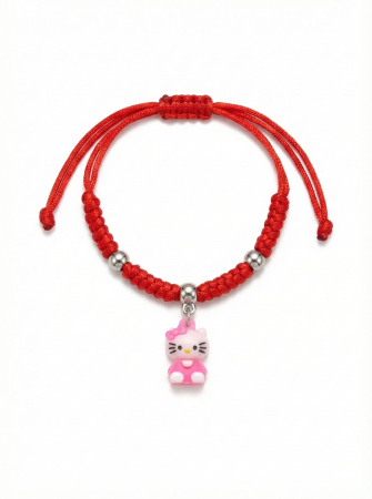 Bratara Martisor - Set 10 bratari martisor snur rosu impletit reglabil cu figurina pisicuta