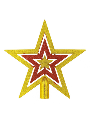 Decoratiuni de Craciun Engros - Varf brad stea aurie cu stea rosie interioara pentru decor Craciun, 18x17cm