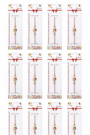 Set 12 bratari martisor cu frunza aurie cu strasuri si buburuza, snur rosu alb, ambalate individual [4]