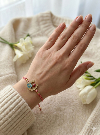 Set 12 Bratari Martisor Potcoava Aurie cu Trifoi si  Buburuza Norocoasa, snur reglabil [2]