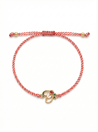 Set 12 Bratari Martisor Inimioara Aurie cu Ghiocel si Floare Rosie, Snur Rosu Reglabil, 20x11 cm [1]