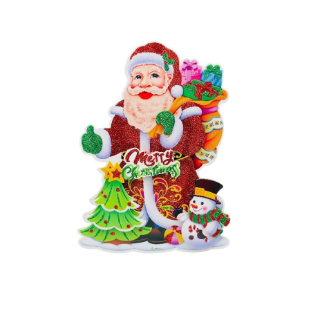 Sticker decorativ Craciun Mos Craciun 3D cu brad si om de zapada 23x14 cm [2]