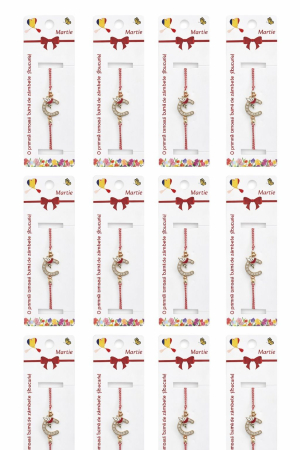 Set 12 bratari martisor cu potcoava stilizata si porumbel, snur rosu alb, ambalate individual [4]
