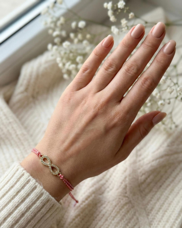 Set 12 Bratari Martisor Infinit Auriu cu Strasuri, Snur Alb-Rosu Reglabil, 20x11 cm [2]