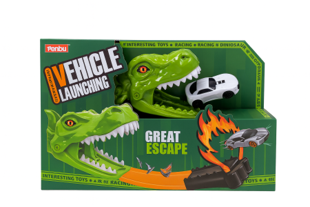 Vehicule, masinute, avioane, tancuri - Lansator Masinute Dinozaur – 30x20 cm, Joc cu Dinozauri si Circuit, Great Escape