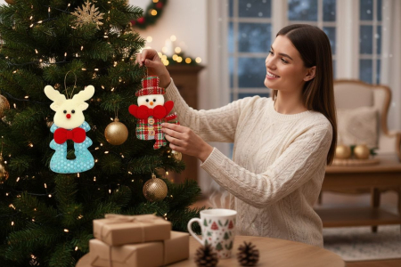 Decoratiuni brad Craciun ren om zapada si mos craciun set 12 buc, aprox 14cm per figurina [2]