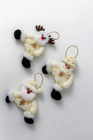 Set 12 decoratiuni Craciun textile crem – ren, moș si om de zapada, 14cm [1]