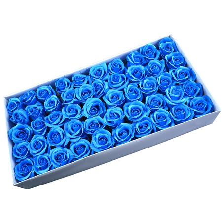 Articole pentru Casa Engros - Cutie 50 trandafiri bleu din sapun – flori artificiale parfumate pentru cadouri si decor
