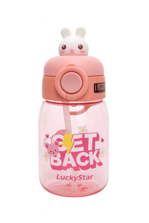 Jucarii Diverse - Sticla Kids Bunny Peach 500ml – Model Dragalas cu Pai, Capac Flip si Bretea Reglabila