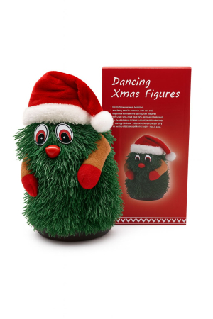 Decoratiuni interactive de Craciun - Figurina brad muzical si dansator cu mos craciun – decor de craciun,  16.5x8cm