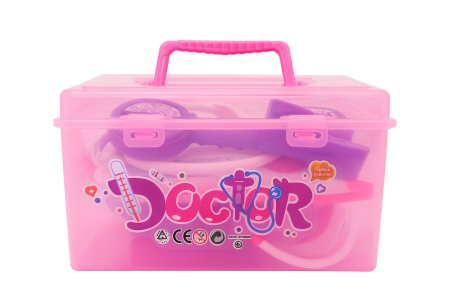 Jucarii de rol, Scule si unelte - SET DOCTOR JUCARIE CU ACCESORII IN CUTIE ROZ, 18x10.5x11cm