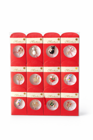 Martisoare ambalate traditional - Set 24 Brose Martisor Metalice cu Snur Traditional, Ambalate Individual, Cadou 1 Martie 11x1 cm