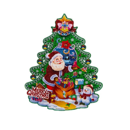 Articole pentru Casa Engros - Sticker decorativ Craciun brad 3D cu sclipici 23x18 cm Mos Craciun