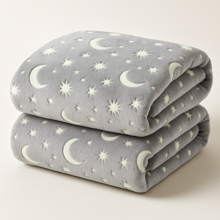 Patura Cocolino Fosforescenta 200x230 cm, 1 KG – Model Lună și Stele, Gri [2]