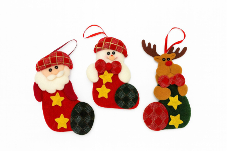 Set 12 decoratiuni Craciun tip ciorapel – Moș Craciun, om de zapada, ren – model textil1, 4cm [1]