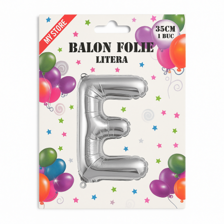 Balon folie litera E argintiu 35 cm, decor aniversari si petreceri, 1 buc [1]