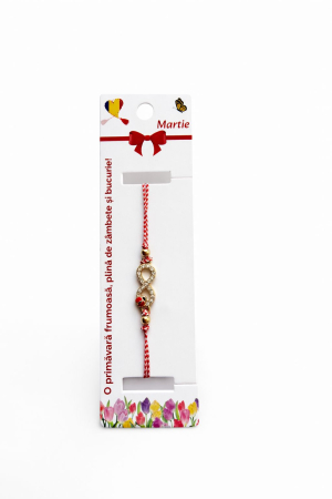 Martisoare - Set 12 Martisoare Bratari Infinit cu Buburuza Auriu Strasuri Reglabile