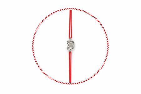 Set 24 bratari martisor cu snur rosu elastic, fluturas argintiu cu strasuri [1]