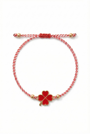 Set 12 bratari martisor cu trifoi auriu si petale rosii, snur reglabil, simbol norocos [1]