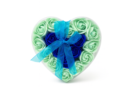 Cutie Inima cu 18 Trandafiri Sapun Blue Mint – Cadou Luxury 15x15 cm [2]