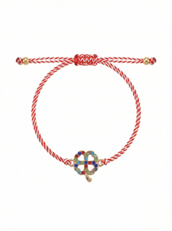 Set 12 Bratari Martisor Trifoi Auriu cu Pietre Colorate, Snur Reglabil, 20x11 cm [1]