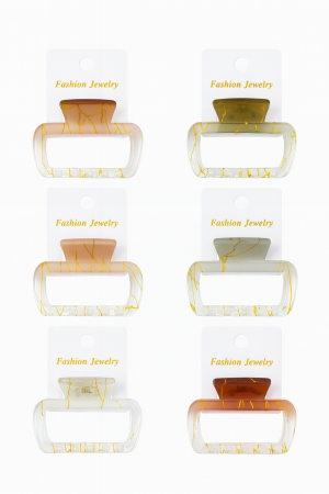 Accesorii pentru par Engros - Set 12 cleme par 6cm marmorat cu insertii aurii – prindere puternica, culori naturale