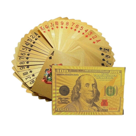 Jocuri Clasice - Carti de Joc Auriu Luxury, Set Premium cu Cutie 100 Dollar, Impermeabile si Durabile