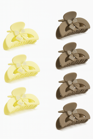 Set 12 clame par 10CM cu fundita si pietricele, prindere puternica, culori crem si maro [1]