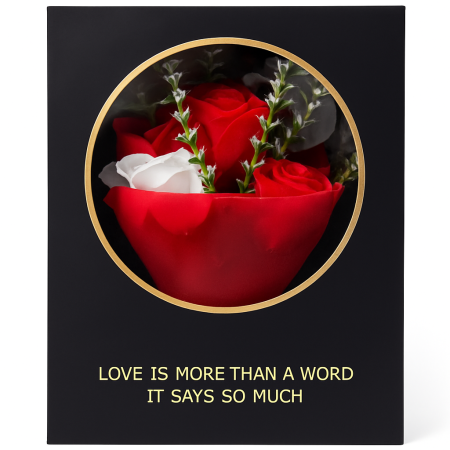 Idei de Cadouri Engros - Cutie Tip Carte cu Trandafiri din Sapun Rosii 25x18x8 cm Cadou Romantic Lux