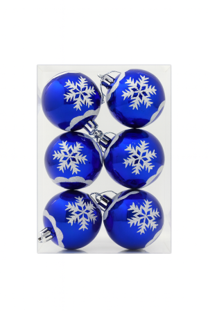 Articole de Craciun Engros - Set 6 Globuri Craciun Albastre 6 cm cu Fulgi Argintii, Ornament Brad