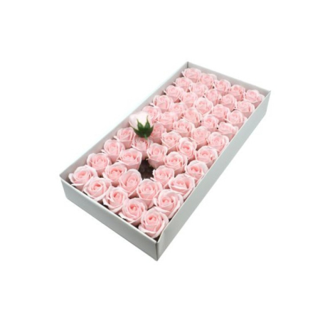 Articole pentru Casa Engros - Cutie 50 trandafiri roz deschis din sapun – flori artificiale parfumate pentru cadouri si decor