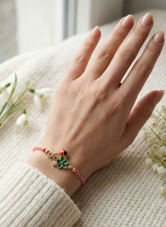 Set 12 bratari martisor cu trifoi si buburuza, snur rosu alb, ambalate individual [3]