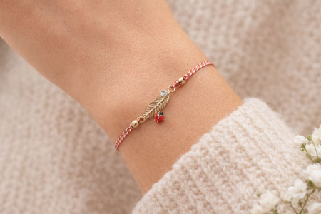 Set 12 Bratari Martisor Frunza Aurie cu Buburuza Snur Alb Rosu [2]