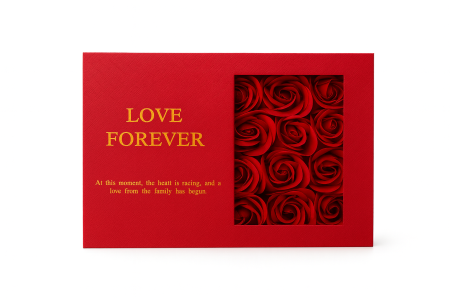 Cutie cadou cu 12 trandafiri artificiali si colier, design Love Forever, rosu, 18 x 13 x 5 cm [1]