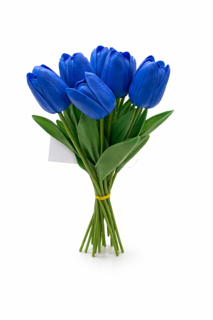 Flori Artificiale - Set 10 lalele artificiale albastru intens soft touch, fir individual 33cm