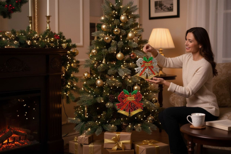 Set 12 ornamente clopotei Craciun, culori combinate, decor brad si sarbatori, 15x10cm per buc [1]