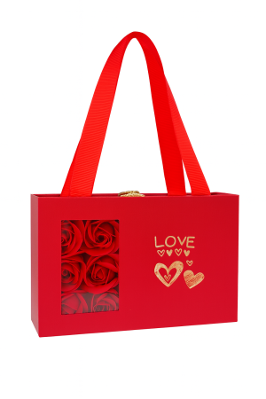 Set cadou cu 6 trandafiri de sapun rosii, cutie tip poseta cu fereastra, 15x9.5x5 cm [1]