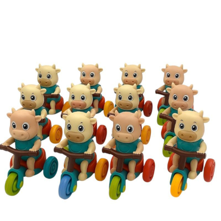 Set 12 jucării mecanice vițeluș pe tricicletă, pull back, pentru copii 3+ ani [1]