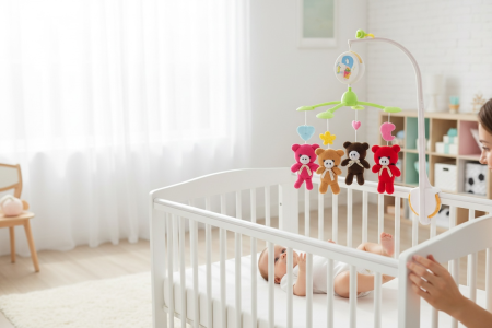 Carusel pentru Patut Bebe – Happy Shaking Bell, Ursuleti Colorati, 38 x 29 cm [1]