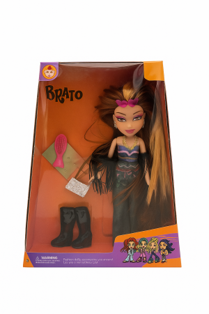 Papusi si accesorii - Papusa Brato Fashion cu rochie eleganta, par foarte lung si accesorii, 29.5x22.5 cm, jucarie fete 3+ ani