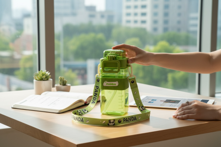 Sticla Apa Copii cu Bretea – Model Panda, Verde, Inchidere Sigura [2]