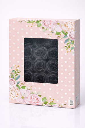 Set 30 trandafiri artificiali cu sclipici negru in cutie decorativa [1]